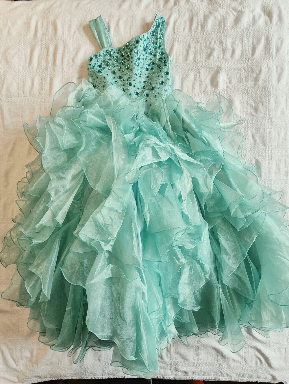 Jules and Gents girls size 12 mint beaded bodice corset back pagaent dress GUC